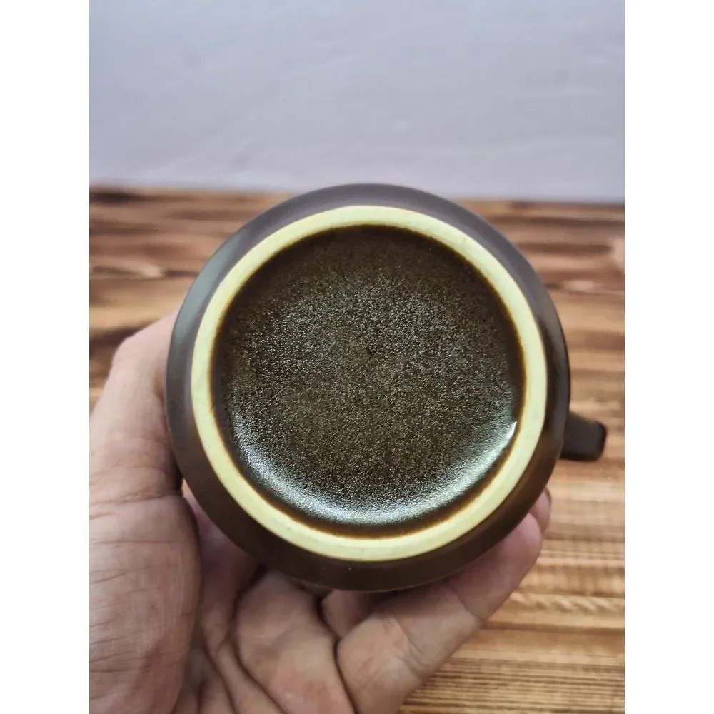 Vintage Three Tone Brown Stoneware‎ Covered Sugar and Creamer Set